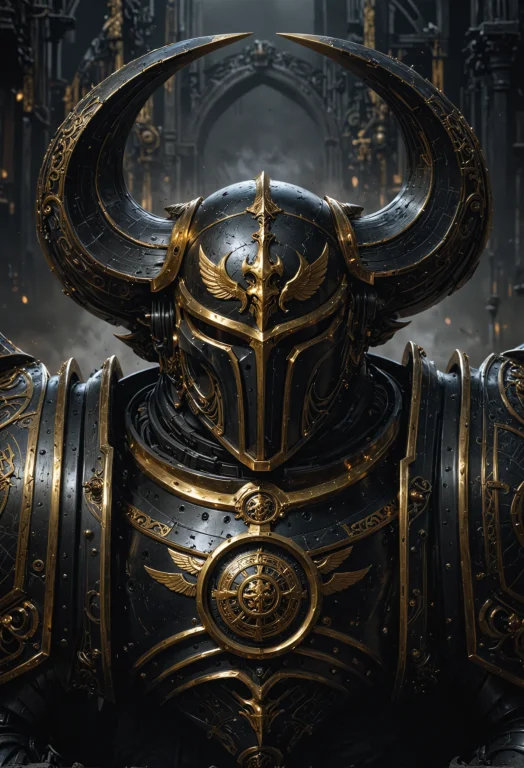 A Foreboding Armored Figure With Glossy Black Carapace-like...