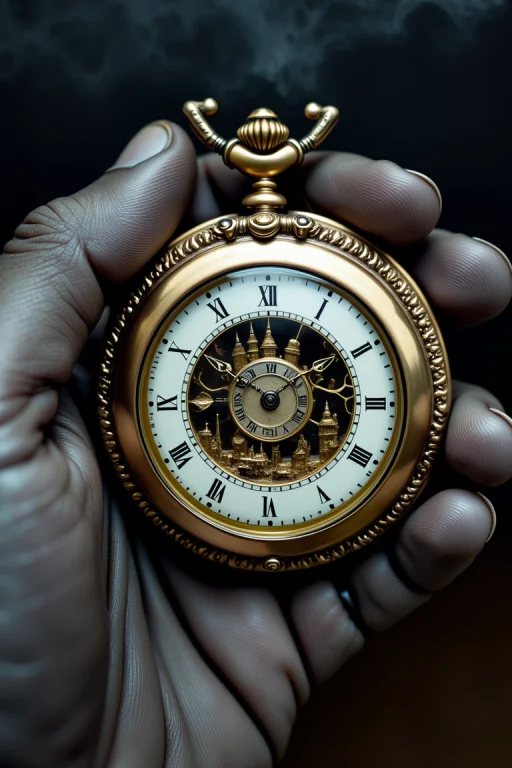 Faeothic, A Cracked, Ornate Pocket Watch Held By A Wrinkled,...