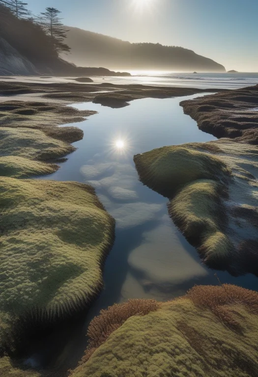 A Quiet Cove With Tide Pools At Low Water, Soft Window Light...