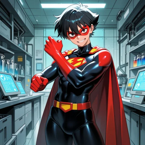Stable Diffusion Superhero Prompt — Stable Diffusion AI Prompt: superhero, spandex outfit, male, eye bags, adult, red and black costume, small b...