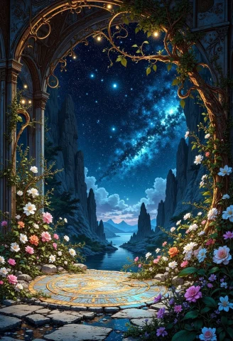 The Voidspire Conservatory Of Broken Time Suspended Over An... — FLUX AI Prompt: The Voidspire Conservatory of Broken Time Suspended over an endless abyss, this...
