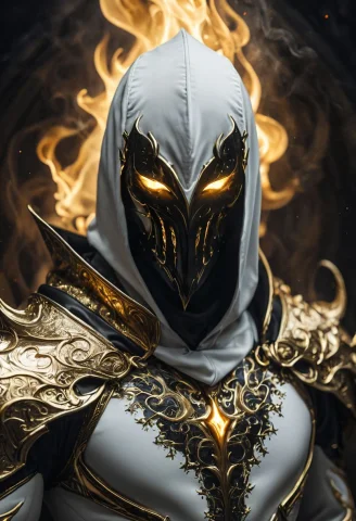 Dark Fantasy, Shadow Knights, White And Gold Plug Suit, Bla... — SDXL AI Prompt: Dark fantasy, shadow knights, (( white and gold plug suit, black smoke in plug s...