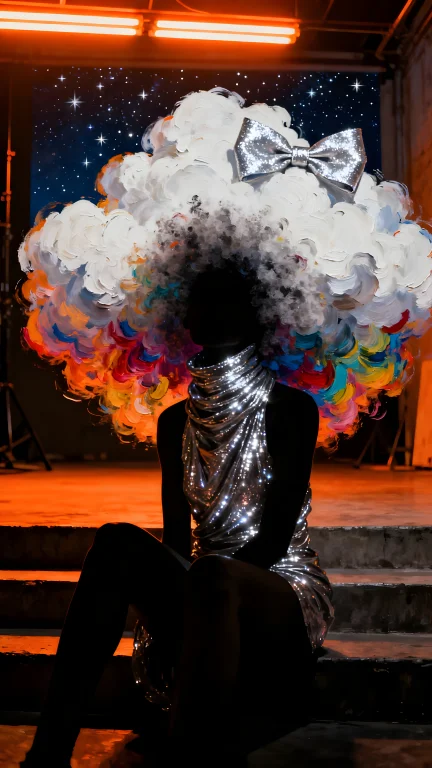 A Stunning Close-up Portrait Of A Silhouette, Her Figure Sit...