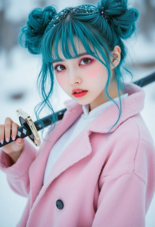 Fictionalyuki, Double Bun Hairstyle,teal Colored Hair,curled...
