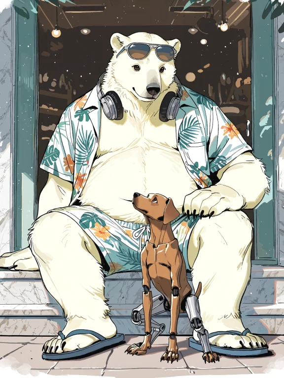A Massive, Obese, Clumsy Yet Kind Male Polar Bear Sitting On...