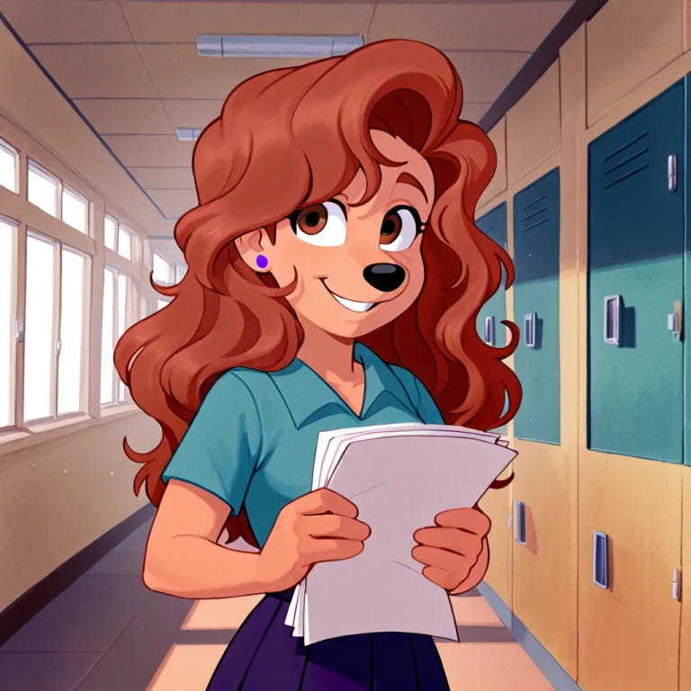 1girl, Solo, Break, Roxanne, Teen, Slender Anthro Dog, Long...