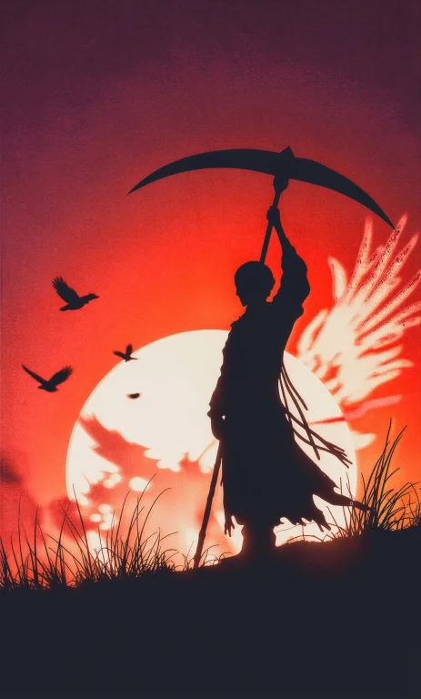 Full Body Silhouette Of A Gaunt Grim Reaper Figure Standing...