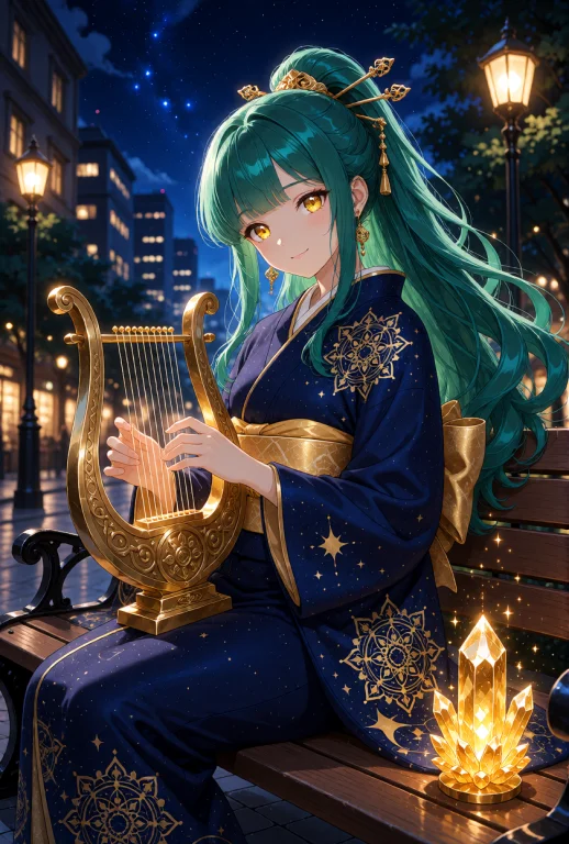 A Young Woman With Long, Flowing Teal Hair Styled With A Hig...