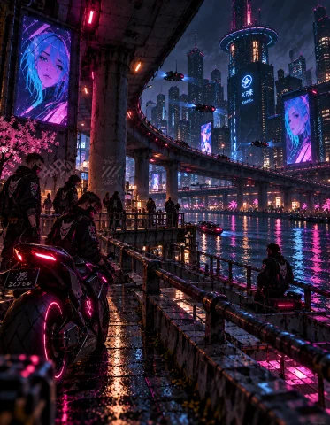 Loratraining2617621-202609221654466841 Z1os, Wide Panoramic... — Stable Diffusion AI Prompt: z1os, wide panoramic night view of Neo Tokyo, multiple elevated highways, dense...