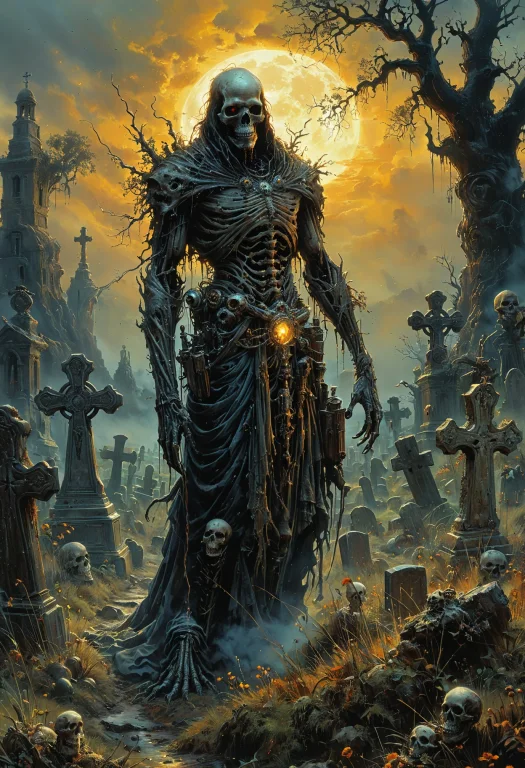 Old Spooky Cemetary, Enchanting Landscape In The Evening, En...