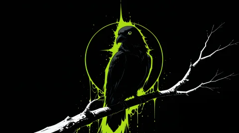 Stable Diffusion Bird Prompt — Stable Diffusion AI Prompt: vibrant_outline, pure black background, pure black textures, neon, green outline...