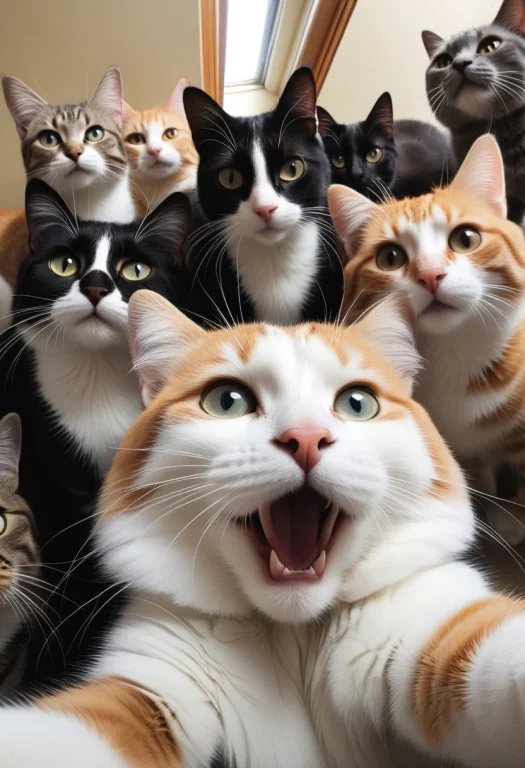 A Lot Of Cats Take A Selfie, Photography Very Realist