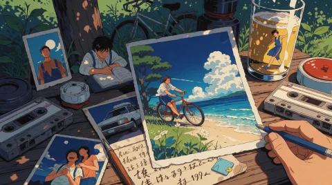 Stylized, Detailed 1980s Manga Art. A Nostalgic Summer Scene... — Stable Diffusion AI Prompt: Stylized, detailed 1980s manga art. A nostalgic summer scene recalling the summe...