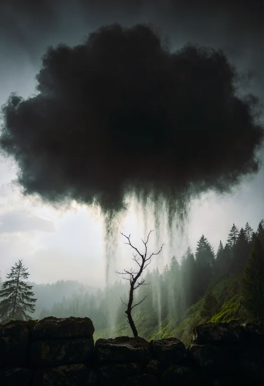 A Dark And Mysterious Black Cloud Drifting Above A Mysteriou...