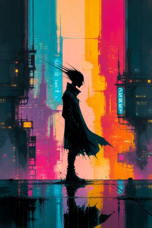 Strangedaal. Sharp Profile Silhouette Of A Cyberpunk Figure...
