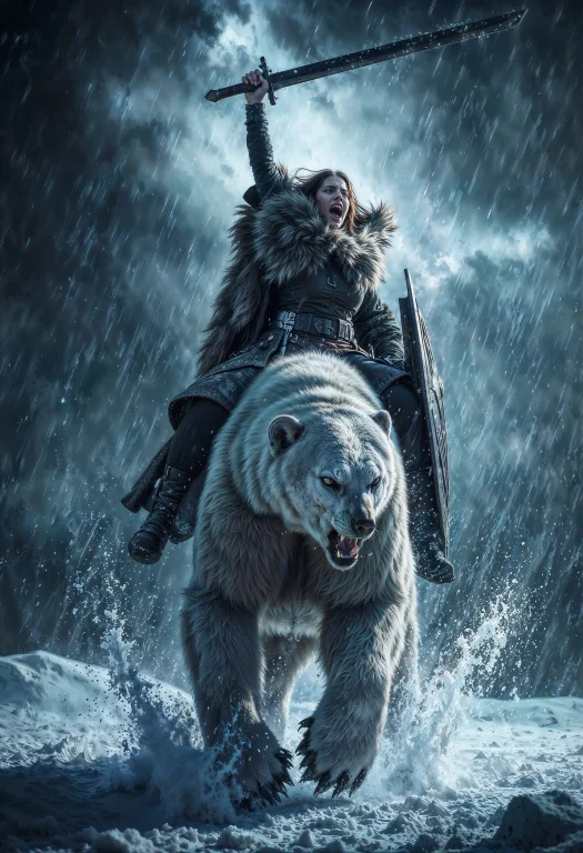Sr3al, Portriat Of A Menacing Large Ferocious Polar Bear Wit...