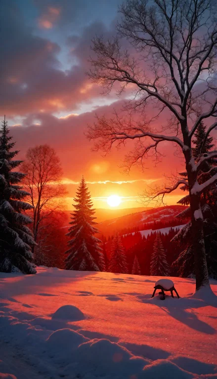 A Blazing Sunset, With Hues Of Orange, Red, Gold, Casting A...