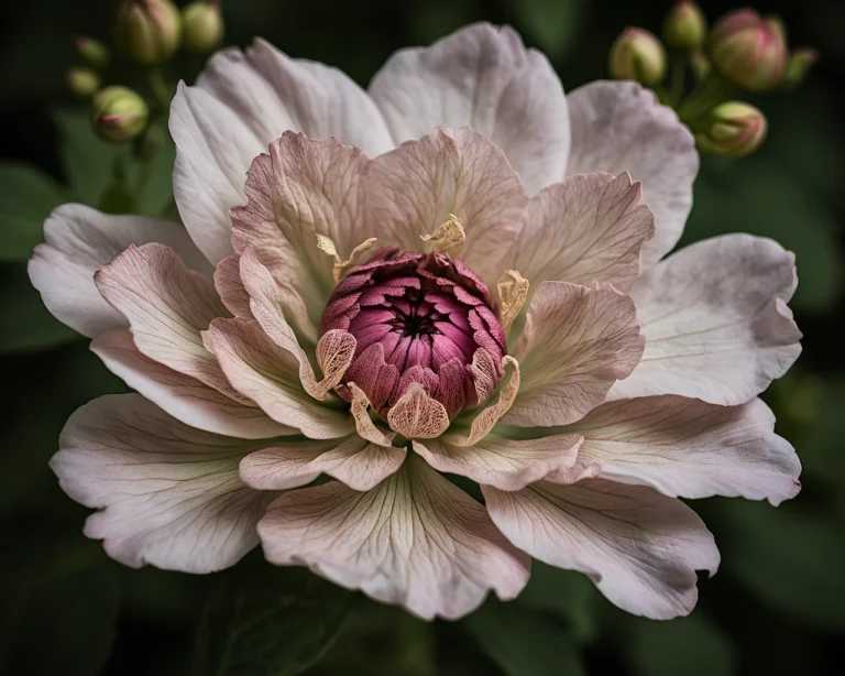 A Macro Portrait Of An Intricate Flower Bloom, Cottage Garde...