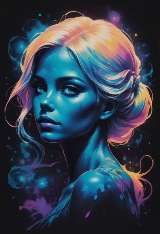 Visual Art Painting Of A Womans Face, Black Light, Biolumine...
