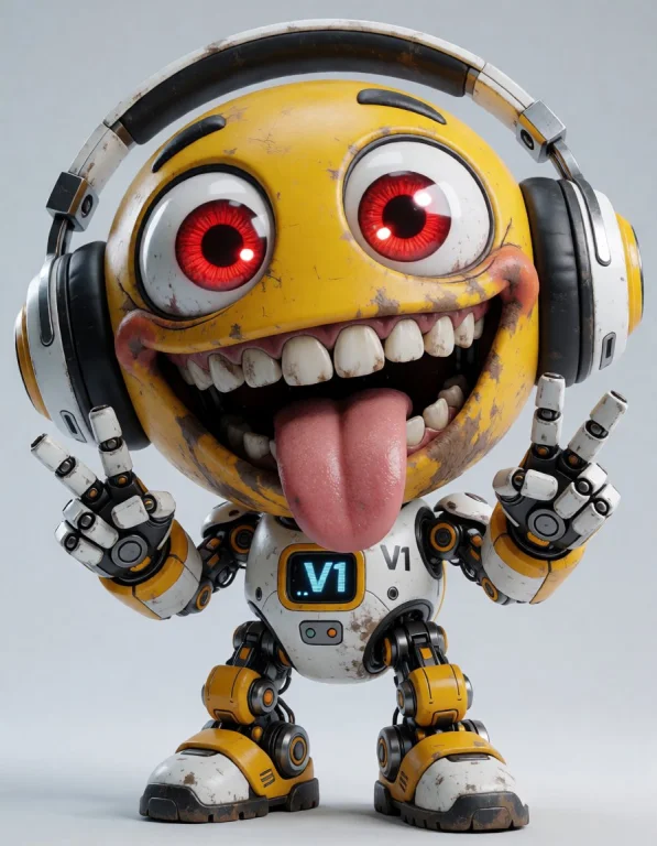 Create A Humorous Futuristic Robot With An Enormous Dirty Ye...