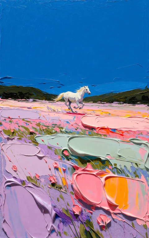 A Wide-angle, Expressive Landscape Painting Featuring A Soli...