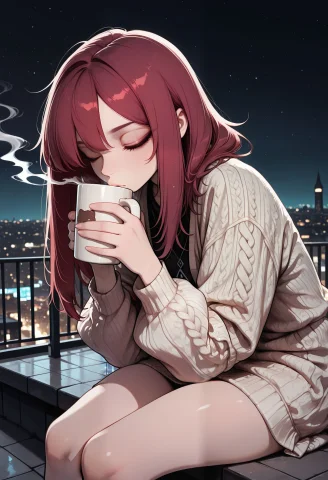 Masterpiece, Absurdres, Newest, 1girl, Solo, Burgundy Hair,... — Stable Diffusion AI Prompt: masterpiece, absurdres, newest, 1girl, solo, burgundy hair, closed eyes, oversiz...
