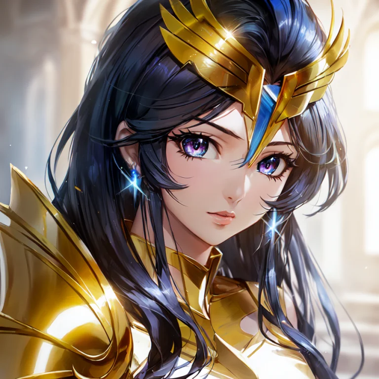 1girl, Blue Hair, Pink Eyes, Saint Seiya Style1.2,masterpiec...