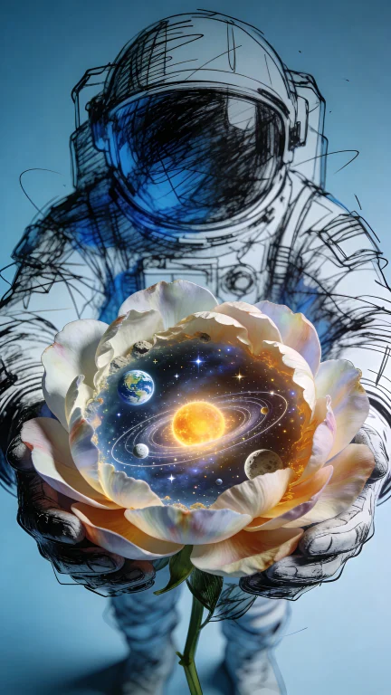 A Hyper-realistic Image Of An Minimalist Astronaut Sketched...