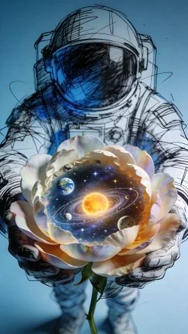 A Hyper-realistic Image Of An Minimalist Astronaut Sketched... — Stable Diffusion AI Prompt: A hyper-realistic image of an minimalist astronaut sketched in chaotic blues and...