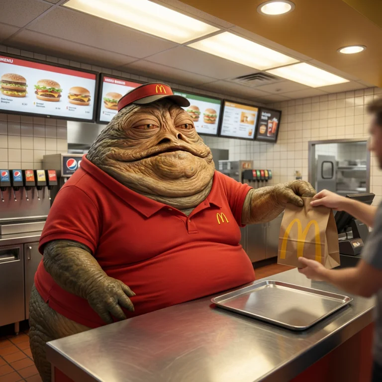 Jabba The Hutt Working As A Mcdonalds Crew Member. Hes Posit...