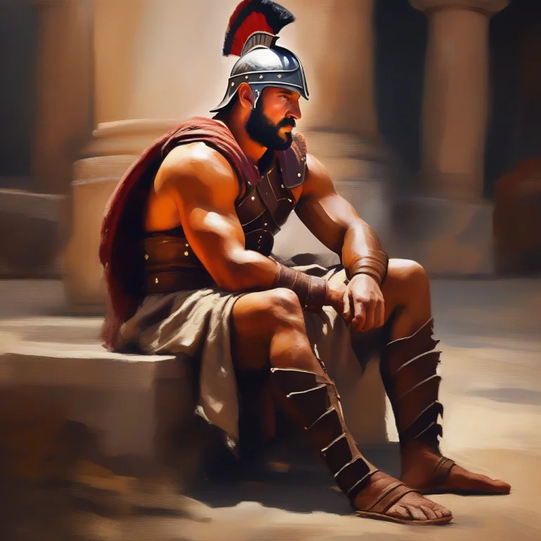 High Quality, Detailed, A Gladiator Resting In The Shade Of...