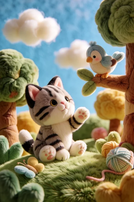 Best Quality, N0vuschr0ma Style, Tiny Plush Kitten With Ging...