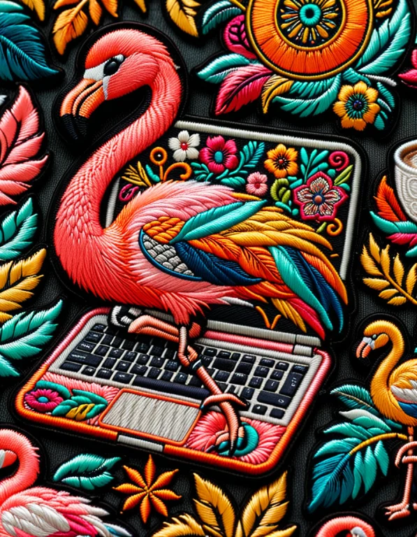 Hyper-detailed Embroidered Patch Showing A Gigantic Pink Fla...