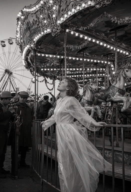 A Bulb-studded Carousel Canopy Fills The Upper Frame, Its Pa...