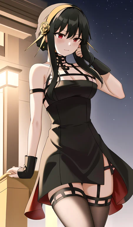 Best Quality, Black Hair, 1girl, Yandere, Outdoors, Night, S...