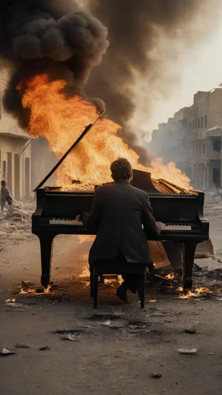 Extreme Long Shot, A Pianist With His Back To The Camera In...