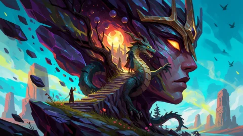 Graphic Stylized Dark Fantasy Illustration In A Clean Vector... — Stable Diffusion AI Prompt: Graphic stylized dark fantasy illustration in a clean vector-hybrid aesthetic. A...