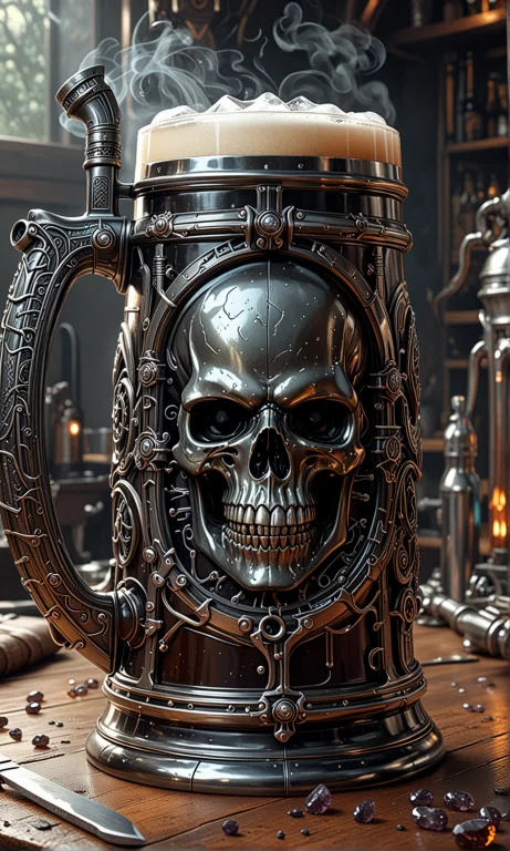 Giger Themed Beer Tankard, Metal, Epic, Made Of Smoky Quartz...