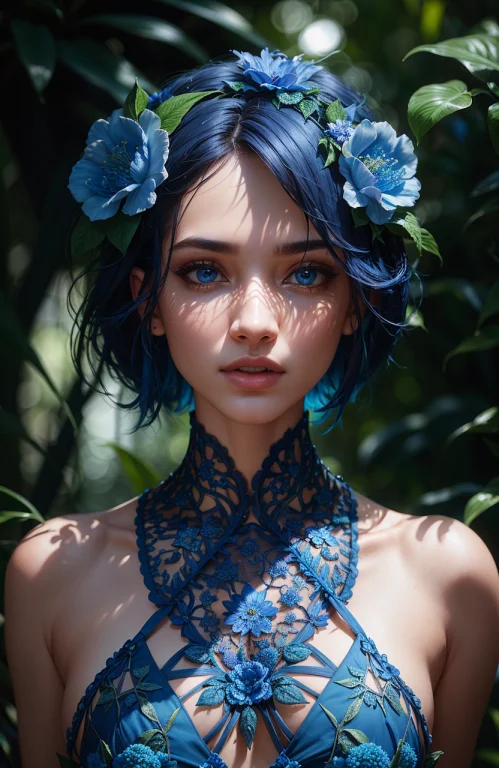 Fashion Photography Portrait Of Blue Human Avatar, In Blue L...