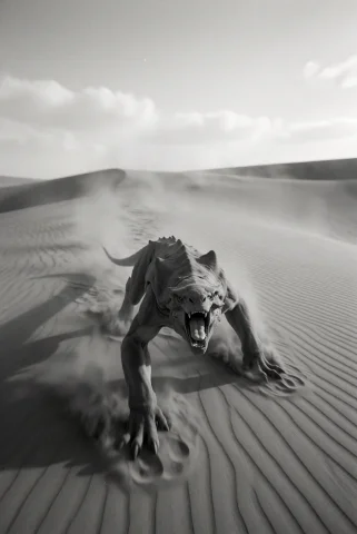 A Low-angle Tracking Shot Parallel To The Sand Surface Captu... — Stable Diffusion AI Prompt: A low-angle tracking shot parallel to the sand surface captures a solitary, prot...