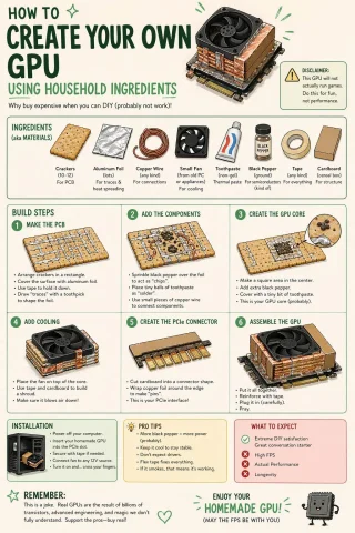 An Infographic On How To Create Your Own Gpu Using Household... — Stable Diffusion AI Prompt: an infographic on how to create your own GPU using household ingredients