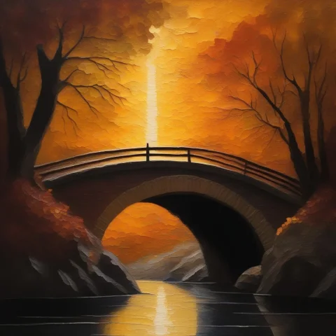 A Bridge Of Light Spanning A Starlit Chasm, Impasto Texture,... — SDXL AI Prompt: a bridge of light spanning a starlit chasm, impasto texture, candlelight, over t...