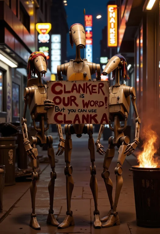A Photorealistic Scene Of 3-4 Star Wars Battle Droids Standi...