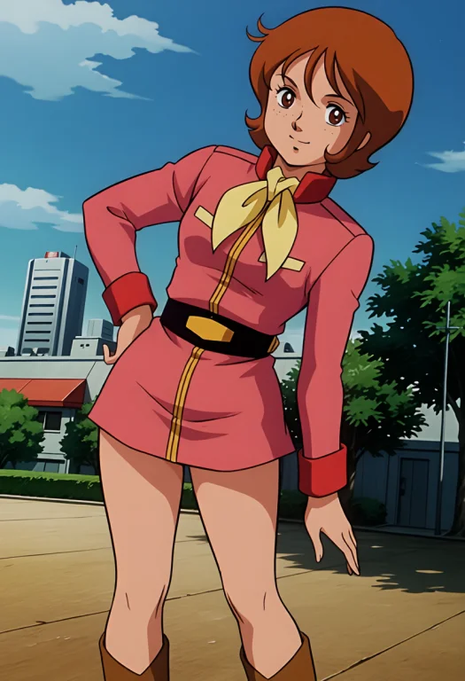 1girl, Standing, Hand On Own Hip, Smile, Dutch Angle, Citysc...