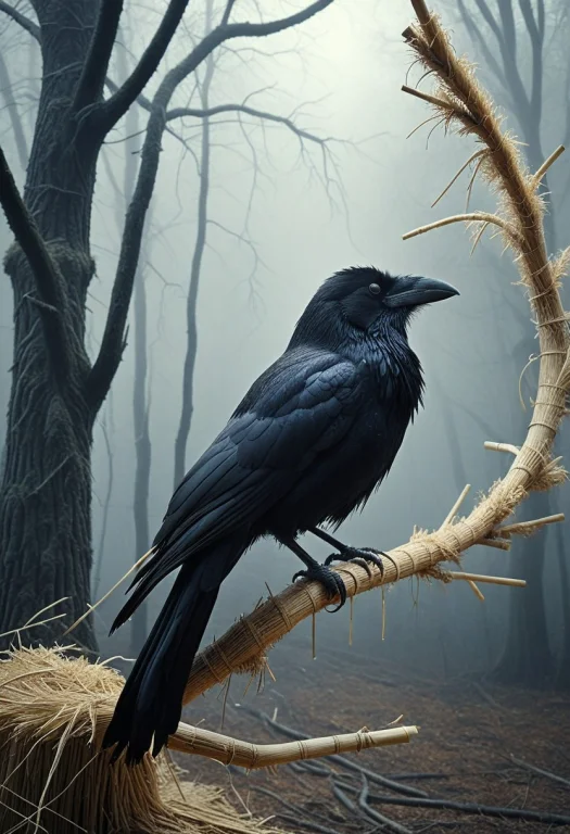8k, Raw Digital Photo, High Quality, A Crow Made Of Straw Th...