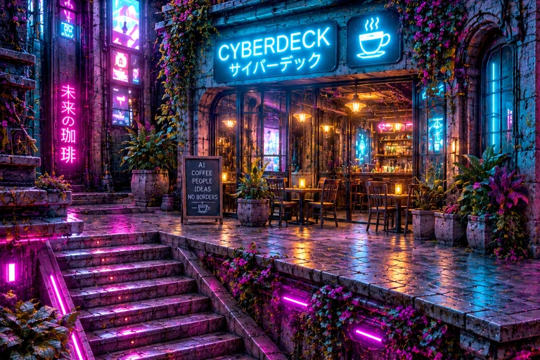 Hcc, C4f3, A Neon-lit Caf Occupies An Old Stone And Brick Fa...