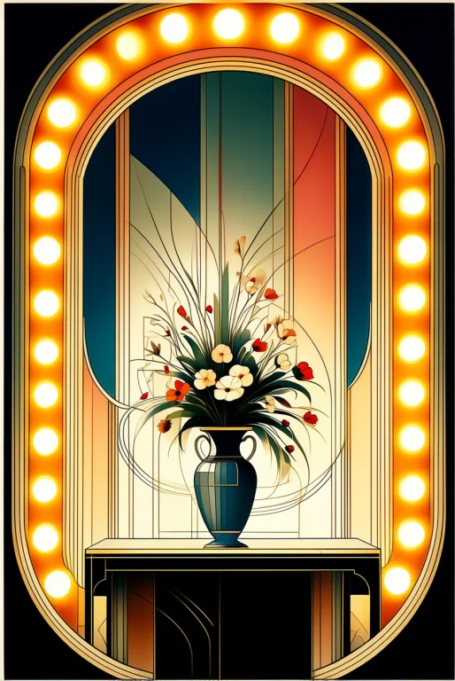A Color Art Deco Drawing. Glowing Lights Surround An Artisti...