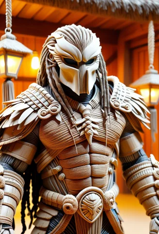 Predator Straw Armor Portrait — SDXL AI Prompt: 8k, Raw digital photo, high quality, hyper realistic, portrait, upperbody, a Pre...
