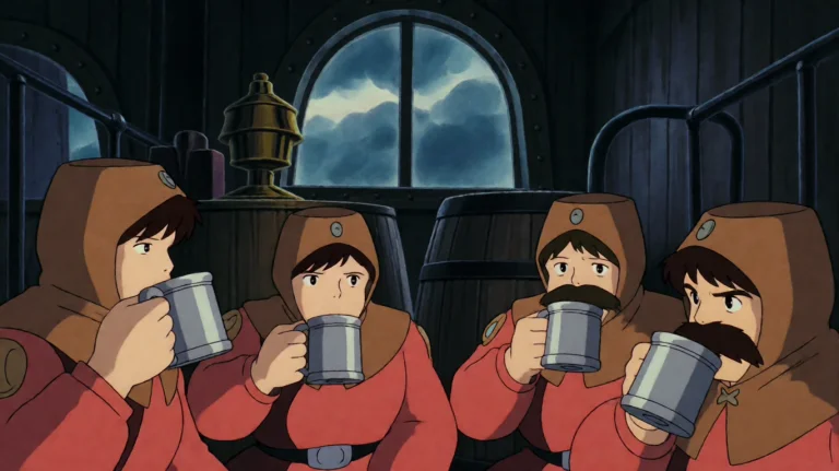 Lptcstlins1986, Four Figures In Hooded, Red-and-brown Unifor...