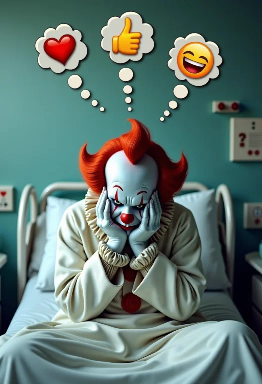 A Depressed, Sad, Run-down, Scary Clown Wearing A White Bath...